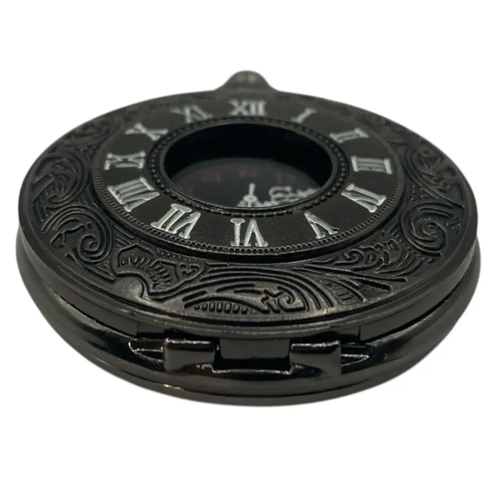 Vintage Black Pocket Watch for Men Roman Numeral Quartz New Battery